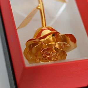 Gold Dipped Rose 24K Real Rose, Long Stem Gold Plated Rose with Stand, Romantic